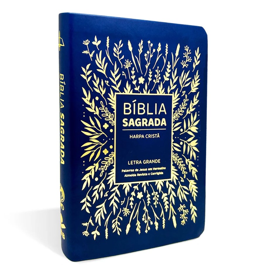 Bíblia Grande Harpa Cristã Luxo Letra Grande Floral Azul